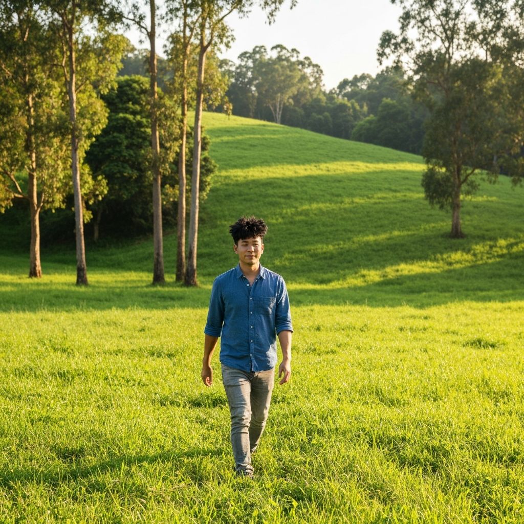 Person engaged in gentle physical wellness activity in natural setting